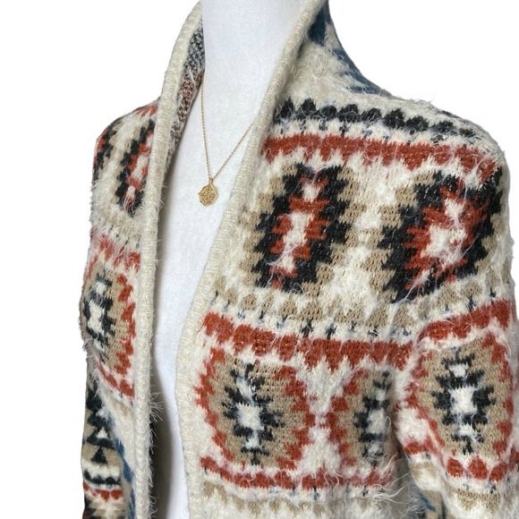 Shyanne Fuzzy Eyelash Boho Southwest Western Cowgirl Cardigan Sweater Duster XS - Picture 5 of 13